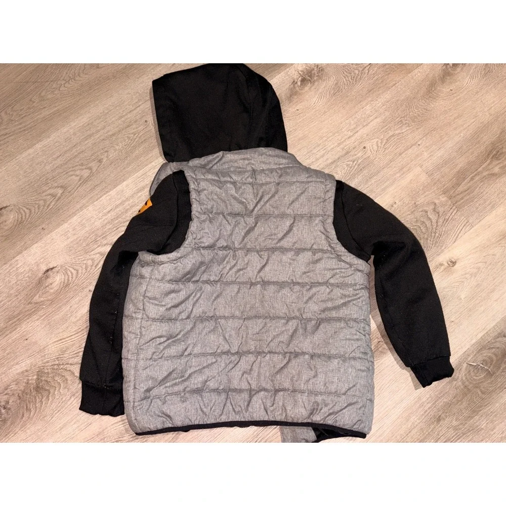 Timberland Kids Grey Puffer Jacket Black Hooded Hybrid Zip Up Coat Size M 10/12